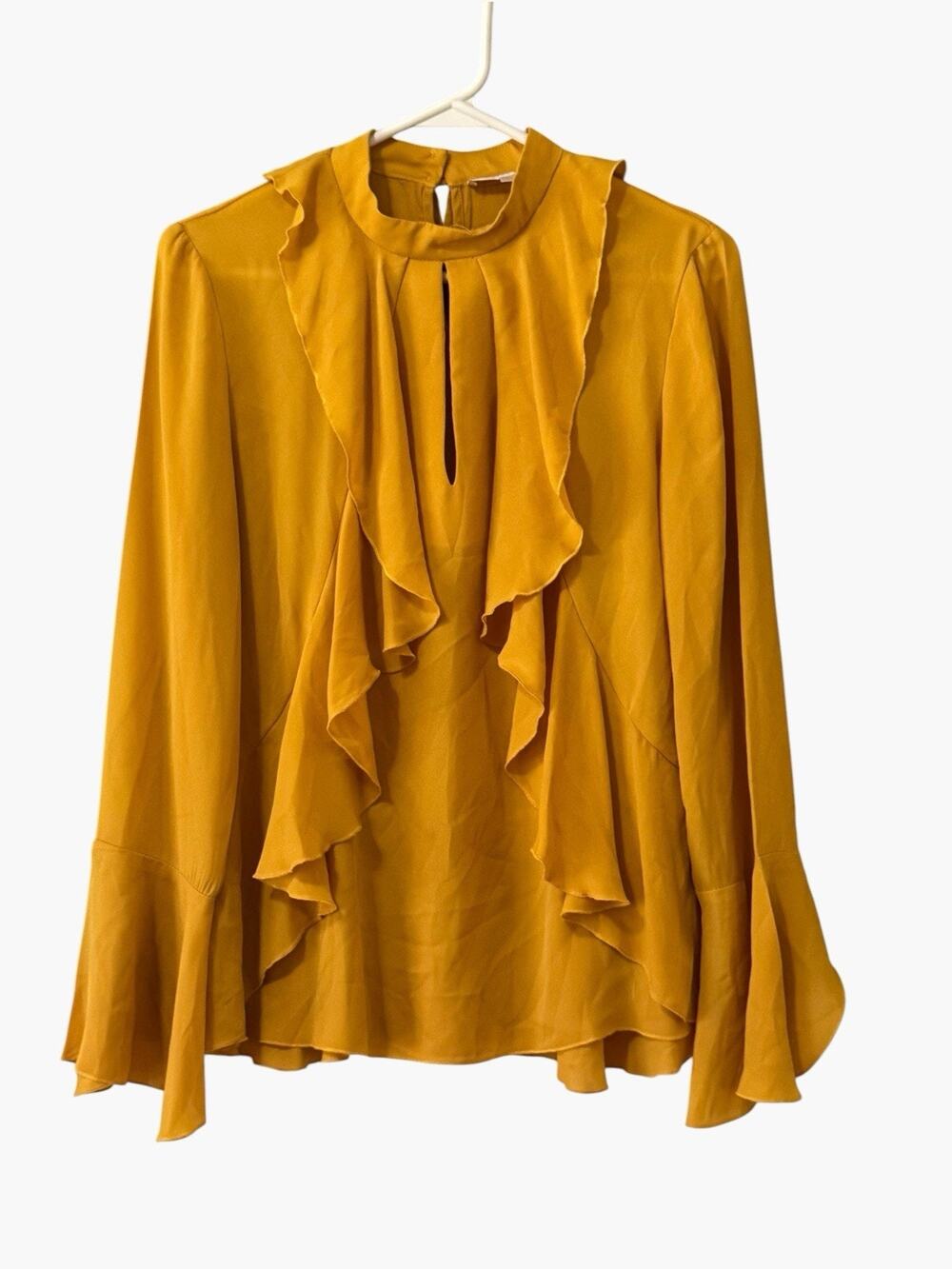 WAYF Ruffle Blouse Women Size Small Bell Style Sleeves Keyhole Lightweight Cute